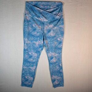 Juicy Couture XL Blue Pink Marble Crossover V-Waist High Rise Leggings Ankle